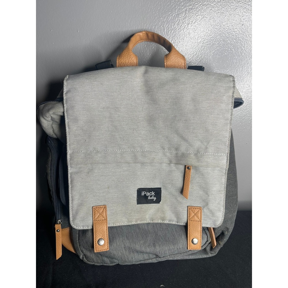iPack Baby Diaper Bag Backpack Grey Tan Two Tone Insulated Pocket Functional